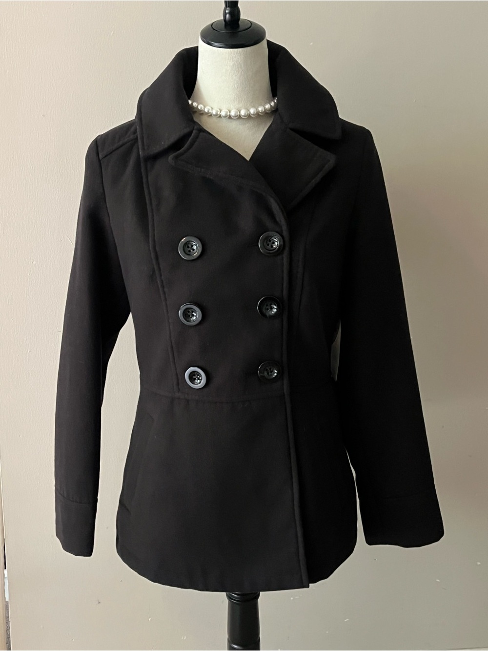 Faded Glory Black Double-Breasted Peacoat